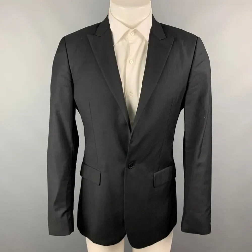 CALVIN KLEIN COLLECTION Size 38 Black Wool / Silk Peak Lapel Sport Coat